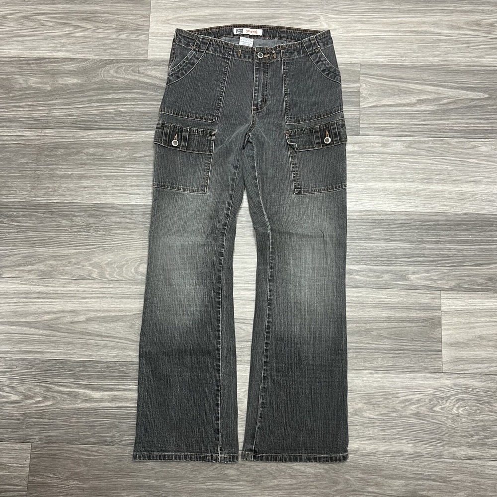Vintage 90s Faded Glory Cargo Jean Women 29x31 Gray Black Fade Cyber Skate‎ Rave